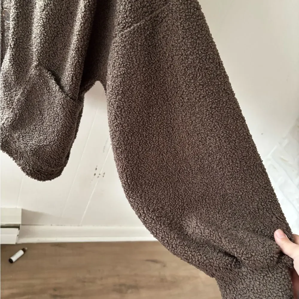Final Touch Brown Teddy Sherpa balloon sleeve Button-Up Cardigan